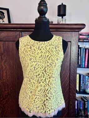 Ann Taylor Factory Lemon Yellow Floral Lace Shell Top